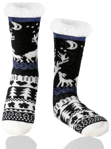 WOTENCE Chaussettes Chaussons Homme Hiver Chaudes Antidérapantes Chaussette Pantoufle Thermiques Polaire Grosse Chaussette Épaisse Antidérapante （Amour (Noir) ）