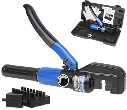 Toscoco Outil de sertissage hydraulique amélioré pour matériel de garde-corps en acier inoxydable de 0,3 cm à 3/16, gamme d'outils de sertissage de fil 12 AWG-2/0 AWG pour borne de câble de batterie