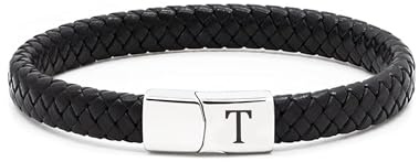 TOLOWOBK Lederarmband Herren mit Buchstaben Gravur Schwarz Geflochten | Personalisiertes A-Z Buchstaben Armband Edelstahl Magnetverschluss Armbänder Geschenke für Männer Jungs Schulstart Geburtstag