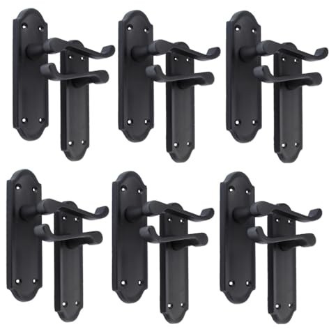 Ashford Matt Black Internal Latch Door Handles - Door Handles Internal Sets, Matt Black Door Handle Set for Internal Doors, Door Handle in Matt Black, 170mm x 48mm (6 Pair of Handles)