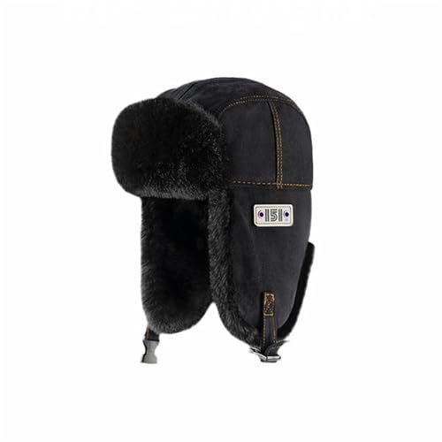 GIBZ Lässige Trappermütze für Damen, Winter Fliegermütze aus Kunstpelz mit Ohrenklappen, 2 in 1 Warme Wintermütze, Schwarz