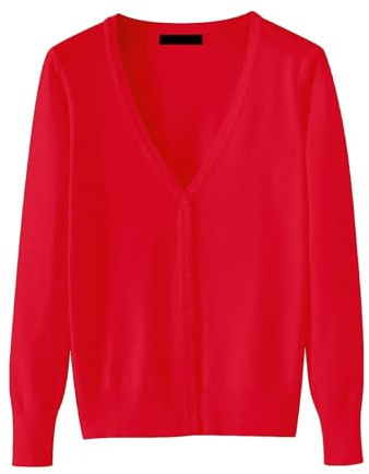 Maglione da donna cardigan sciolto aperto davanti leggero scollo a V cardigan maglione (disponibile in taglie forti) cardigan da donna maniche a 3/4, Rosso, L