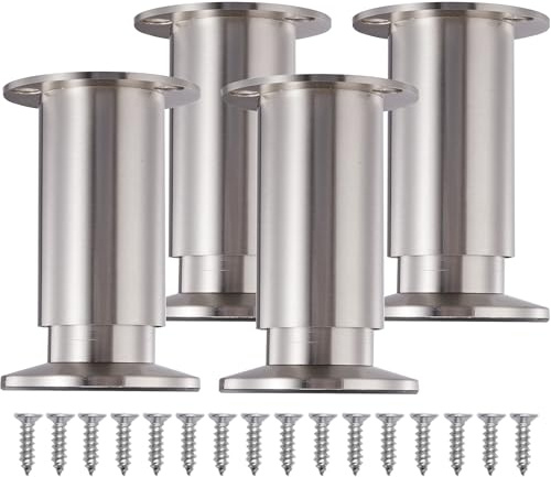 INMOZATA 4 Stück Möbelfüße Höhenverstellbar 10cm Füße für Möbel mit Schrauben Metall Möbelbeine für Schrank Sofa Bett Couchtisch, Edelstahl Gebürstet