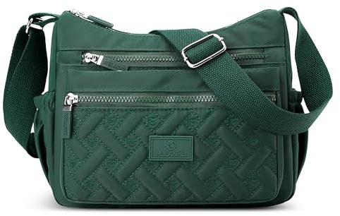 FORRICA Mujer Bolso de Hombro Múltiples Bolsillos Bolso Bandolera Ligero Impermeable Poliéster Bolso Cruzado para Viajar Desplazarse Verde