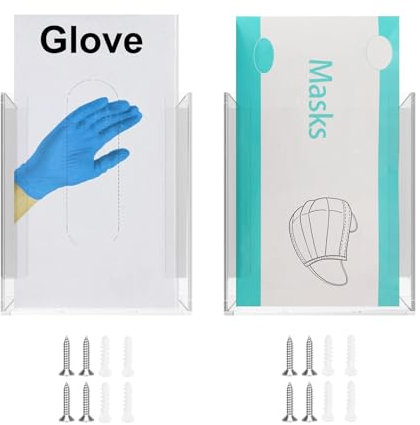 shaojian 2Pcs Black Latex Gloves Box Holder Wall Mount Space Saving Glove Dispenser Acrylic Clear Masks Box Holder for Kitchen Lab Doctor's Office to Organize Rubber Latex Gloves, Paper Towels, Masks