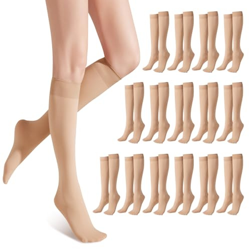 SIWOKJJO 16 pares de medias de rodilla para mujer, colores claros de piel, medias largas transparentes, medias de nylon color piel, medias transparentes de nylon para mujer, Talla única