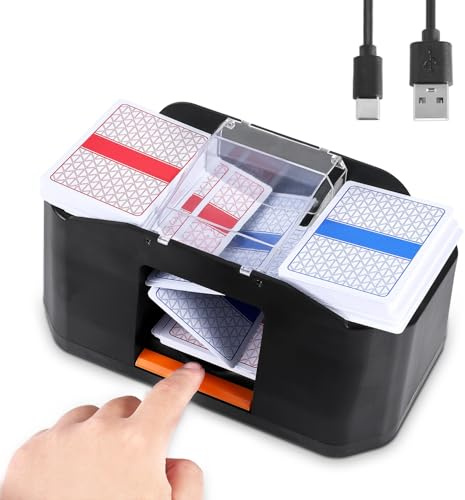 BTFO Mescolatore di Carte, 1/2 Mazzi a Batteria Ricaricabile da 2000 mAh Silenzioso Macchina Elettrica per Mescolare Le Carte per Giocare a Carte Texas Hold'em Poker Giochi di Carte Blackjack