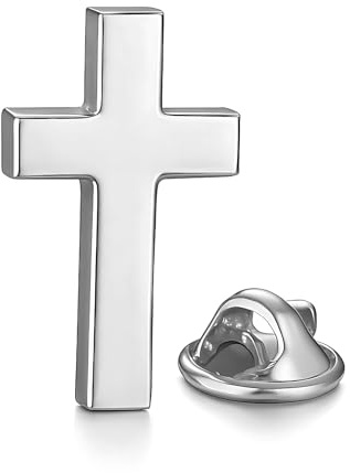 3D versilberte christliche Kreuz-Brosche - Lasergravur auf der Rückseite - Katholisches Kreuz Farbe Religiöses Silber | Für Damen und Herren, mm, Zink