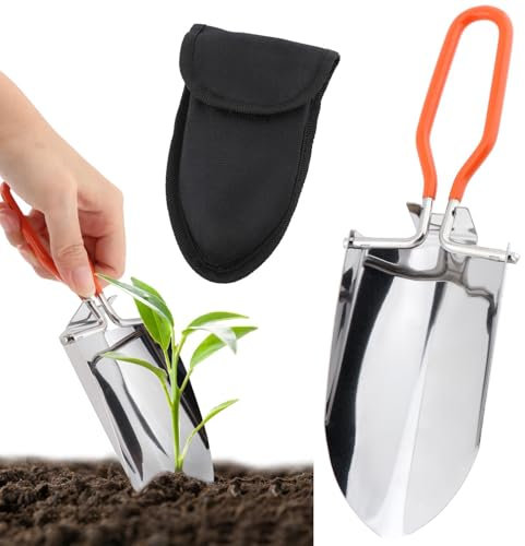 Folding Camping Shovel, Mini Lightweight Garden Shovel, Stainless Steel Hiking Trowel Entrenching Tool, Digging Shovel with Carrying Pouch, for Planting, Transplanting, Weeding, Digging Soil(8.8inch)