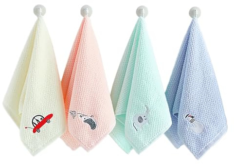 Kids Facial Towels, 4 Pack 50x25cm Children Face Clothes 100% Cooton Kids Washcloth Towel Baby Face Hand Towels for Bethroom, Cute Fingertip Towels Reusable Children Wash Cloths for Hand, Face, Shower