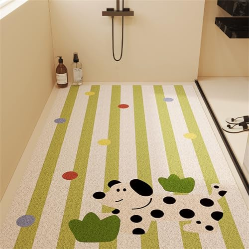 Surwin Duschmatte rutschfest, Streifendruck Weich Komfort Duschmatten, Waschbar PVC-Luffa Badewannenmatte, Pflegeleicht Schnell Trocknend rutschfeste Fußmatte (Blauer Hund,60x120cm)