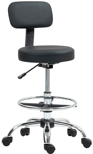 HOMCOM Sedia da Ufficio Girevole a 360° con Poggiapiedi, Sgabello da Ufficio in Acciaio, Finta Pelle e Gommapiuma, Sedia da Scrivania Moderna ad Altezza Regolabile, 52x52x78-92 cm, Nero