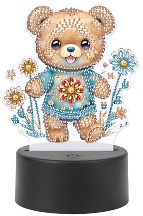 JISHSHAY Ours Diamond Painting Lampe LED Diamant Painting Lampe Bureau Peinture Diamant Veilleuse Bricolage Lumière Broderie Adulte LED Puzzle Adulte Veilleuse de Nuit Point de Croix Night Light