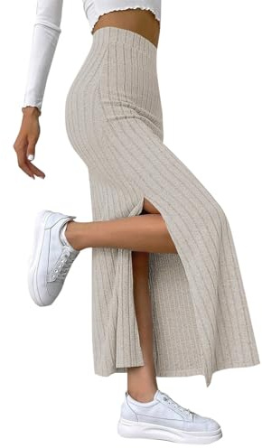 2025 Frontera Europea Americana Primavera Verano Abertura Lateral Ajustada Falda de Punto Estrecha Señoras Pantalones Hakama Faldas Para Mujer, beige, M