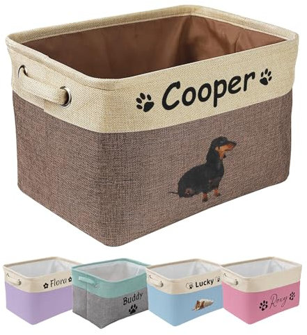 proautocss Personalised Dog Toy Basket ,Custom Storage Basket With Pet's Name and Photo, Collapsible Dog Cat Toy Box With Handles for Organizing Dog Cat Clothes,Shoes,Pet Accessories