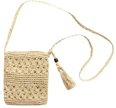 Lyivisk Strohtaschen Damen, Retro Strandtasche Damen Boho Stil, Quaste Strand Stroh Handtasche, Freizeit Umhängebeutel für Damenreisen und Urlaub