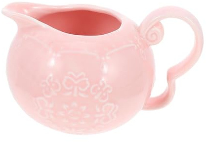 GLEAVI Porcelain Milk Pitcher Buttercream Jug Multi-Function Gravy Pitcher Pink Embossed Ceramic Milk Jug for Kitchen and Dining