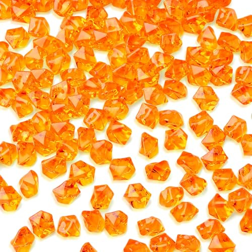 500 Stück Orange Acryl 14 mm Diamanten, Edelsteine für Kinder mit Box | AWARDSEN Orange Edelsteine für Vasenfüller, Tischdeko, Party, Aquarium, Schatzsuche, Sandkasten, Kunsthandwerke Deko
