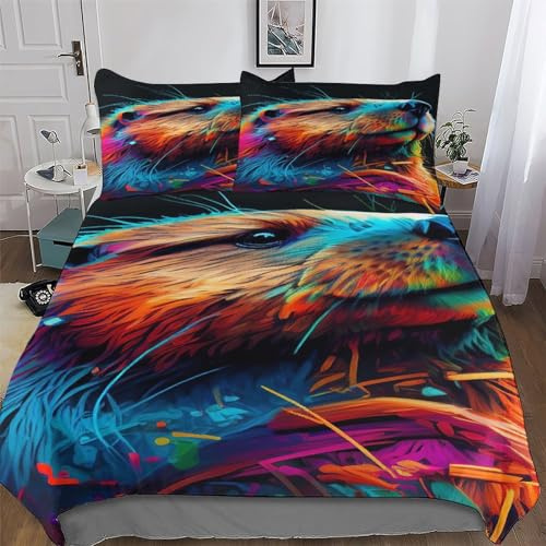 LCWWW Beaver Bedding Set for Girls Boys Adults Comforter Cover Soft Duvet Cover 2 PCs Set Microfiber Quilt Cover Single(135x200cm)