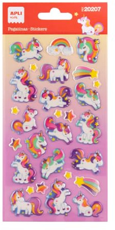 APLI Kids 20207 - Puffy Unicorn-klistermärken; 1 ark med permanenta klistermärken för scrapbooking, dekoration och gör-det-själv