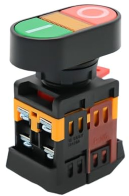 Interruptor pulsador de doble cabezal momentáneo de 22 mm, 380 V, 220 V CA, encendido/apagado, arranque, parada, 1 NA, 1 NC, 2 botones, 22 N, con lámpara LED amarilla, 24 V(380V)