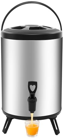 Insulated Hot Water Urn 8L Stainless Steel Milk Tea Bucket with Tap, Thermal Water Urn for Hot & Cold Drinks, Ideal for Events, Cafes, Home Use