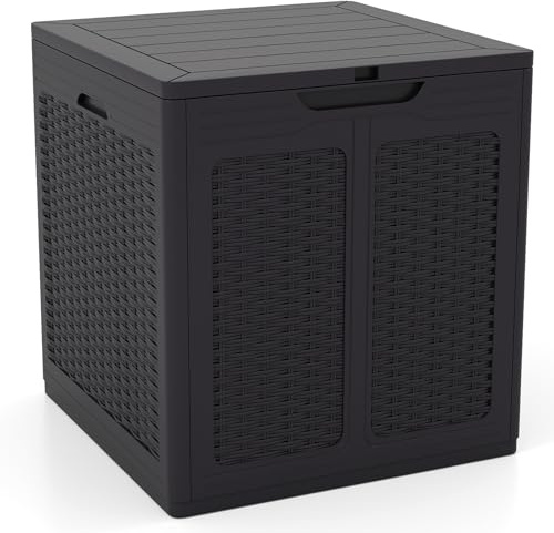 GIANTEX 145 L Auflagenbox, Gartenbox mit abschließbarem Deckel, Kissenbox aus Kunststoff, Outdoor Aufbewahrungsbox für Gartenmöbelauflagen, Gartengeräte & Poolzubehör (Braun)