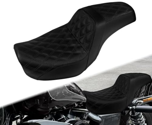 Leather Two-Up Seat Cushions Front Rear Rider Passenger Compatible with Motorcycle Models 2006 2017 Low Rider Fat Bob FXDB(Black Line Seat)