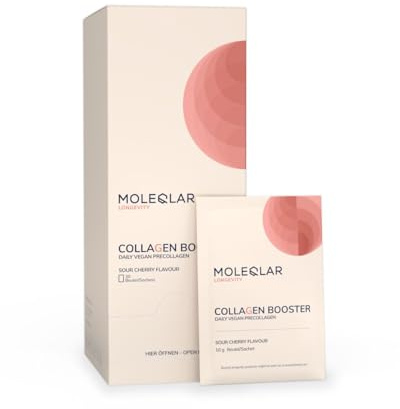 MoleQlar Collagen Booster – Veganer Kollagen-Vorläuferkomplex mit Glycin, L-Prolin, L-Lysin, Vitamin C, Astaxanthin & Zink – 30 Sachets – Sauerkirsch Geschmack
