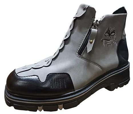 Generisch 2026 Europäische amerikanische Herren-Kurzstiefel für Winter, große Stiefeletten mit seitlichem Reißverschluss (Grey, 46)