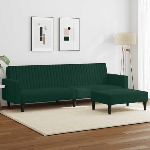 ZQQLVOO 2-TLG. Sofagarnitur Dunkelgrün Samt Schlafsofa mit Fußhocker und 2-in-1-Funktion für Wohnzimmer, Bequemes Sitzmöbel mit weicher Polsterung und stabilen Stützbeinen,