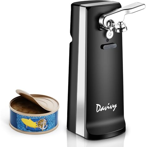 Davivy Electric Can Opener - One-Touch Hands-Free Operation,Removable Stainless Steel Cutter, 3-in-1 Design with Knife Sharpener&Bottle Opener(Black)