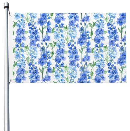 Flagge mit blauem Rittersporn-Muster, 90 x 150 cm, mit Ösen, für drinnen und draußen, Party, Heimdekoration