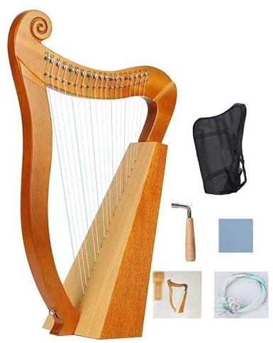 Arpa irlandesa celta, 19 cuerdas, arpa de palanca de madera de caoba, 3 agujeros de sonido, con llave de afinación y bolsa, para resonancia rica, para adultos, principiantes y músicos profesionales