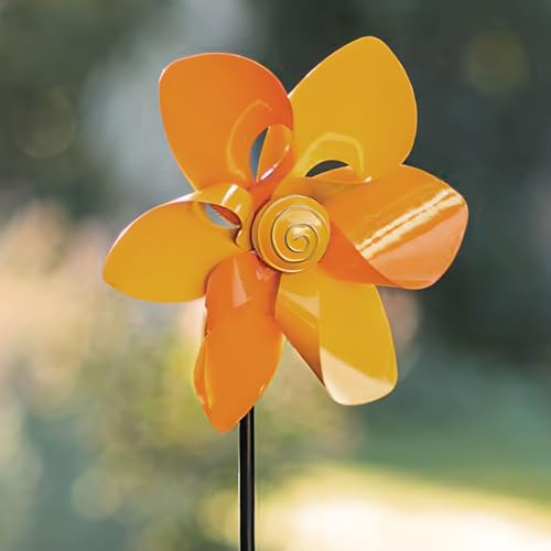 Dekoleidenschaft Windrad Sommer aus Metall, gelb/orange, Windspiel 113 cm hoch, Gartenstecker, Dekostecker wetterfest, Gartendeko für Draußen