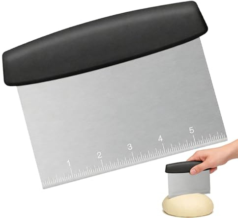 Dough Scraper Cutter with Handle and Measuring Scale, Pasta Scraper, Dough Cutter, for Pizza Pastry Bread Baking Cream Smoother(Silver 12 * 15cm)