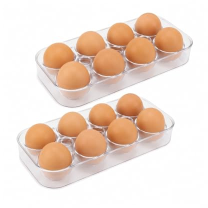 Azarton Eierhalter Kühlschrank 2 Stück – Eierbehälter für Kühlschrank mit Platz für 16 Eier, stapelbare Eierbox aus PP-Kunststoff, platzsparender Organizer