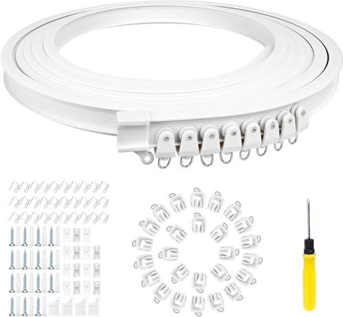 Set di 111 binari per tende da 5 metri, flessibili, pieghevoli, binari per tende da soffitto, binari curvi, supporto a soffitto, ganci per tende, accessori per sistema di binari per tende