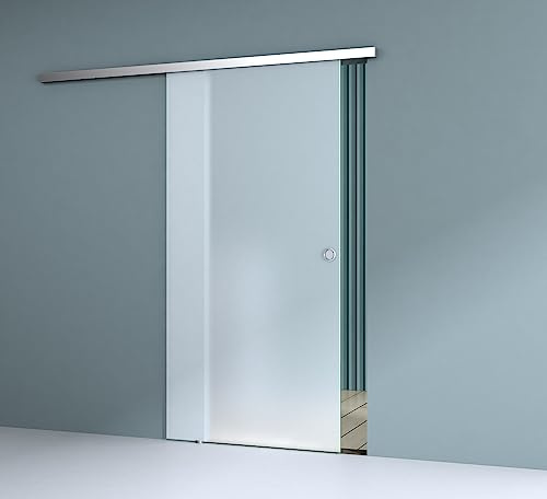 Durovin 775 * 2050mm Internal Sliding Glass Door - Fully Frosted - Round Handle - with Soft Close & Track 5ft for Bathrooms Kitchens Living Room Bedroom