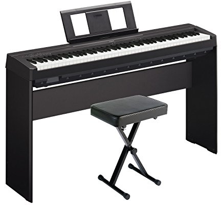YAMAHA P45 88-Key Weighted Digital Piano Home Bundle With Wooden Furniture Stand And Bench