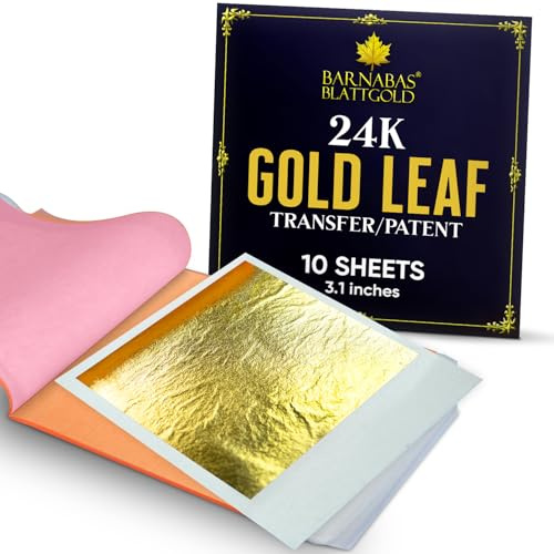 Barnabas Blattgold Edible Gold Leaf 23.75K - Cake Decorations, Transfer Patent for Cupcakes - 3.1 inches, Book of 10