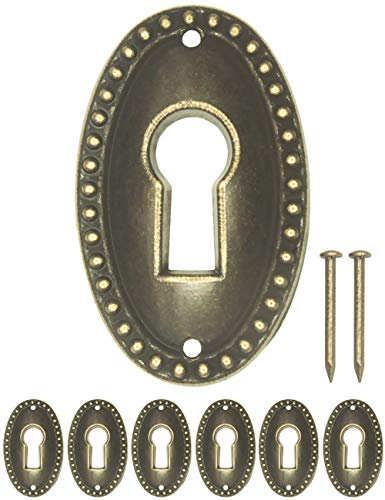 FUXXER 6x Antique Key Signs, Lock Rosettes, Vintage Brass, 37 x 23 mm, Oval, Bronze