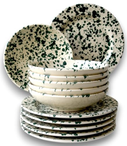 Fratelli Colì Set 12 Ciotole in Maiolica Decoro Verde Rugiada