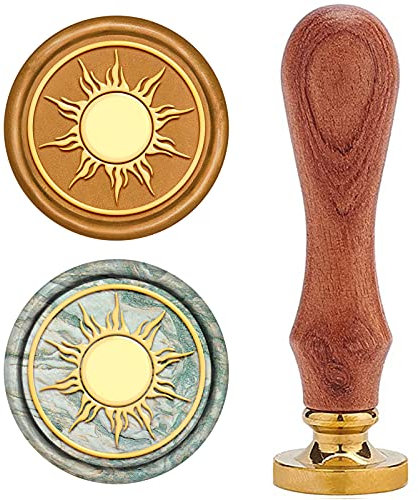 craspire Wachssiegelstempel, Wachssiegelstempel Sonne Jahrgang Wachs-Siegel-Stempel Retro Holzstempel Abnehmbar Messingdichtung Holzgriff Für Hochzeitseinladungen Verschönerung