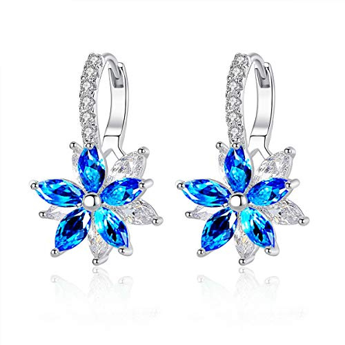 Josfeva Creolen Ohrringe für Damen, Klein Hoop Ring Huggie Kreolen, Blumen Klapp-Creolen mit AAA Zirkonia, Sommer Winter Silber Ohrringe Creolen Mädchen, Hängeohrringe Ohrschmuck mit Geschenkbox