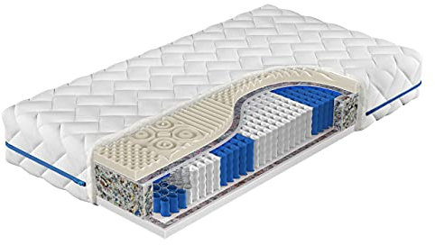 Mirjan24 Matratze Quzir, 7 Zonen Massageschaumstoff, Memory Foam, Taschenfedern 7 Zonen, Waschbar Bezug mit Klimafäden, Beidseitigematratze, Matratze mit Heißkleben geklebt (180 x 200 cm)