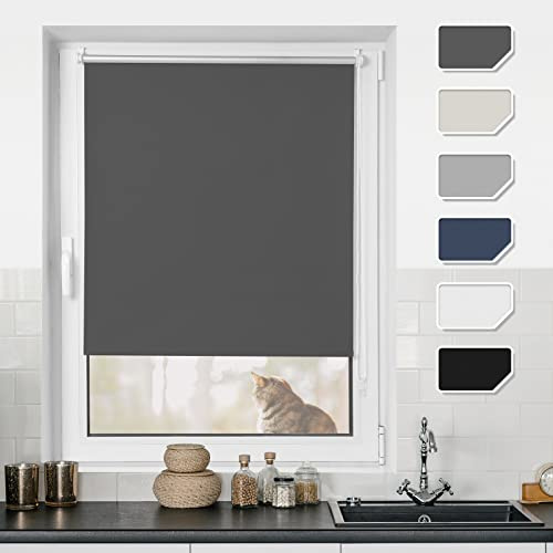 BondFree Verdunkelungsrollo Klemmfix Thermorollo ohne Bohren,110x130cm(BxH) Dunkelgrau, Sonnenschutz& Hitzeschutz Rollos für Fenster und tür