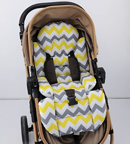 Pushchair/Stroller Cushion- Pram Accessories -Seat Liner -Umay Baby 100% Cotton Cover (Yellow Grey Zig Zag)