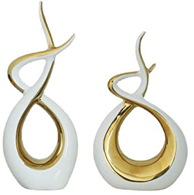 LGYKUMEG Keramikdekoration Aus Weißgold, Moderne Skulpturen, Abstraktes Design, Keramikskulptur, Modernes Design, Wohnzimmerornamente, Moderne Wohnkultur, Büro, Wohnzimmer, Innendekoration,Gold,AB