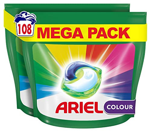 ARIEL PODS Todo en 1 Detergente Lavadora Liquido en Capsulas/Pastillas, 108 Lavados (2x54), Jabon Limpieza Profunda, Mas Color, Cuidado Extra del Color y el Brillo